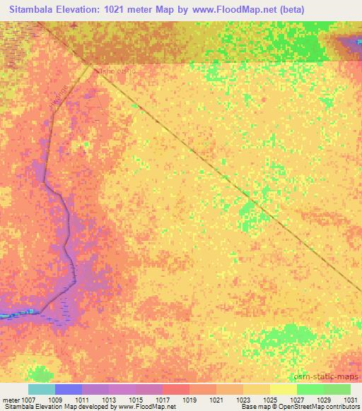 Sitambala,Zimbabwe Elevation Map