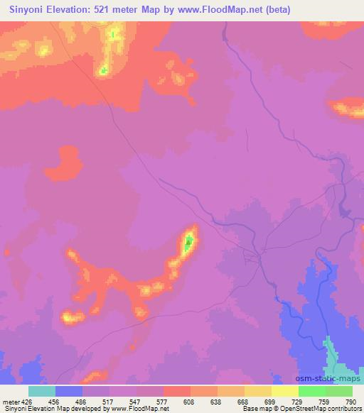 Sinyoni,Zimbabwe Elevation Map