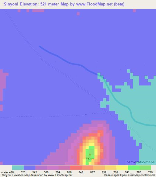 Sinyoni,Zimbabwe Elevation Map