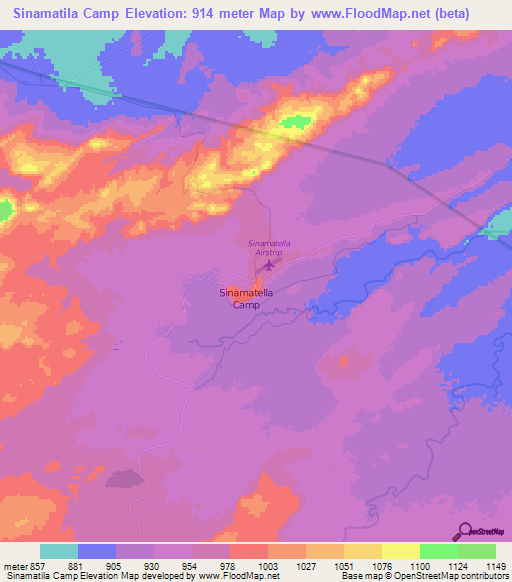 Sinamatila Camp,Zimbabwe Elevation Map