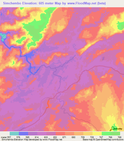 Simchembo,Zimbabwe Elevation Map