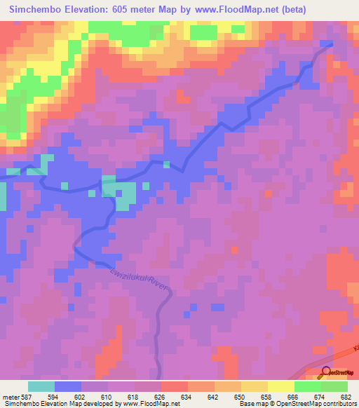 Simchembo,Zimbabwe Elevation Map
