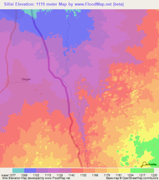Silisi,Zimbabwe Elevation Map