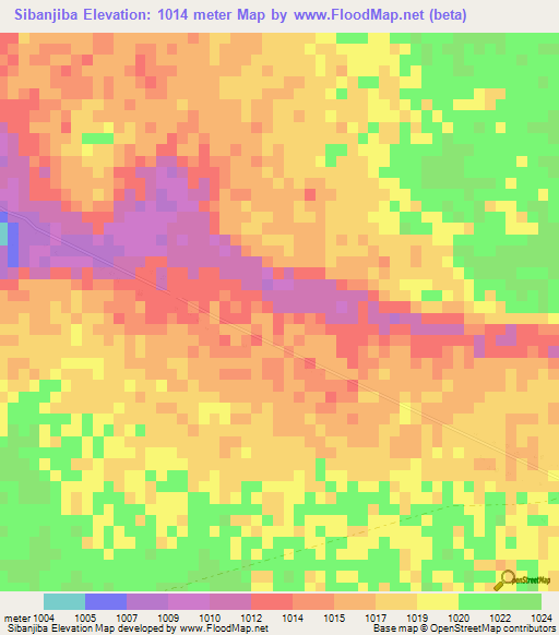 Sibanjiba,Zimbabwe Elevation Map
