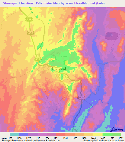 Shurugwi,Zimbabwe Elevation Map
