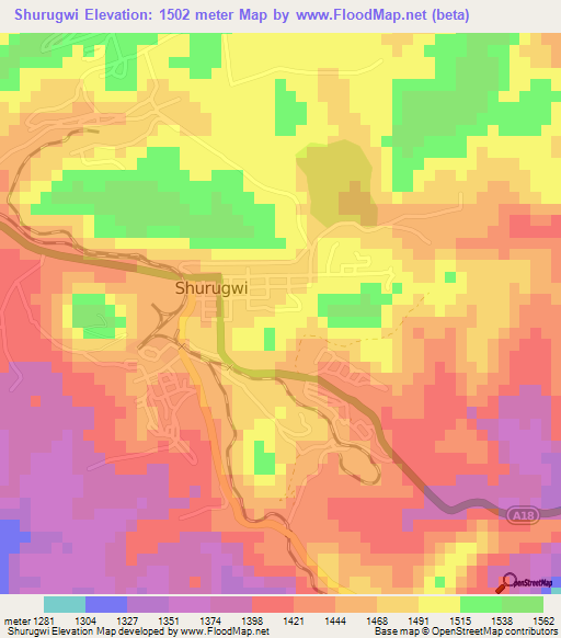 Shurugwi,Zimbabwe Elevation Map