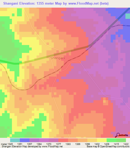 Shangani,Zimbabwe Elevation Map