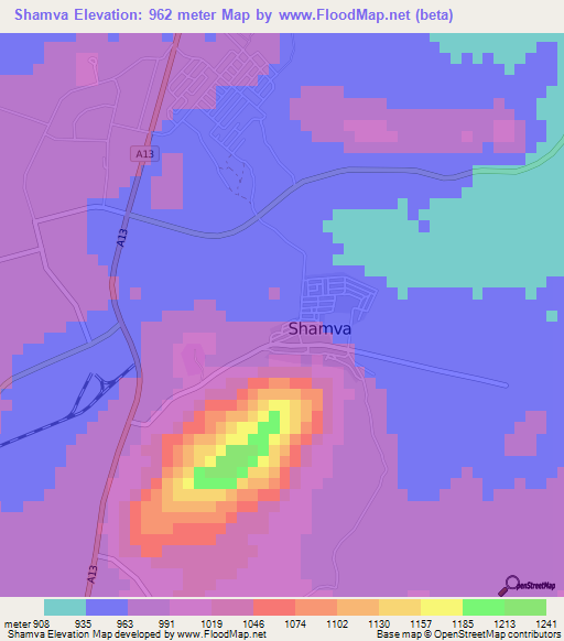 Shamva,Zimbabwe Elevation Map