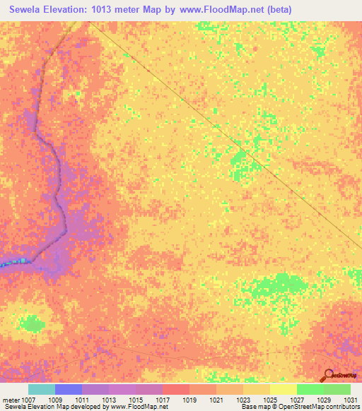 Sewela,Zimbabwe Elevation Map