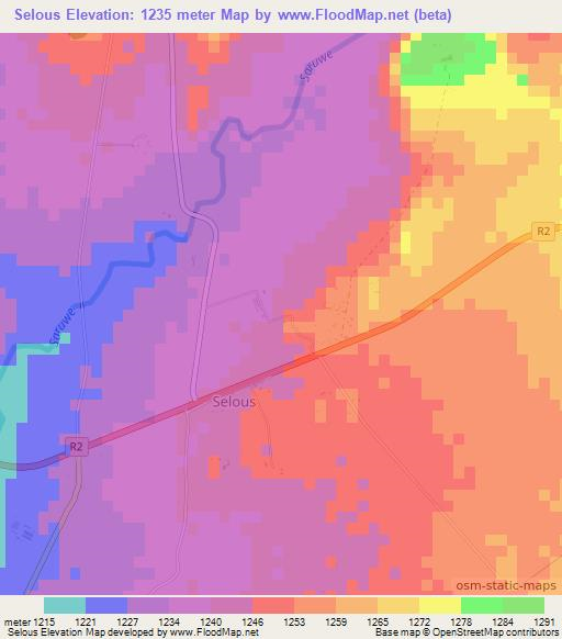 Selous,Zimbabwe Elevation Map
