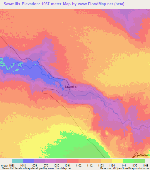 Sawmills,Zimbabwe Elevation Map