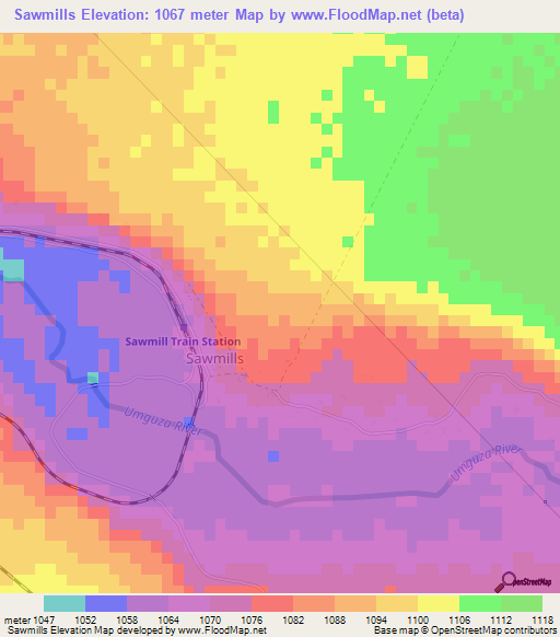 Sawmills,Zimbabwe Elevation Map