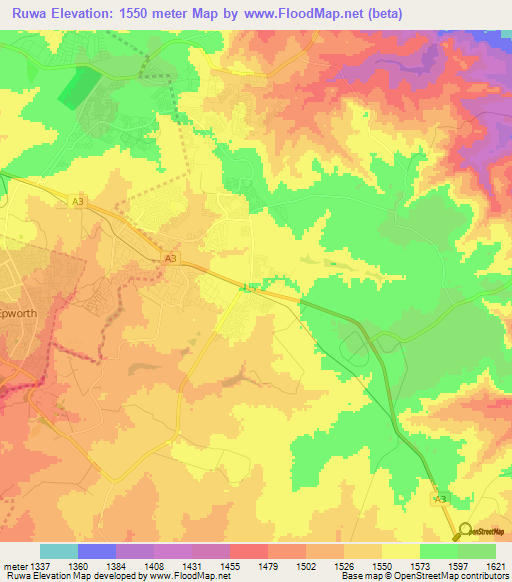 Ruwa,Zimbabwe Elevation Map