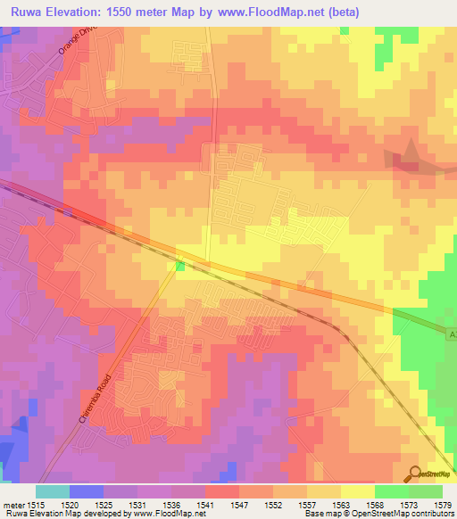 Ruwa,Zimbabwe Elevation Map