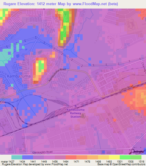 Rugare,Zimbabwe Elevation Map