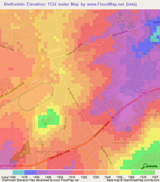Rietfontein,Zimbabwe Elevation Map