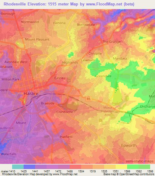 Rhodesville,Zimbabwe Elevation Map