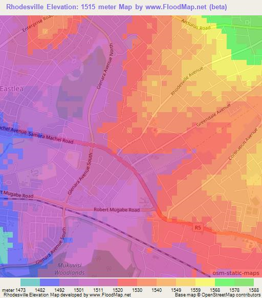 Rhodesville,Zimbabwe Elevation Map