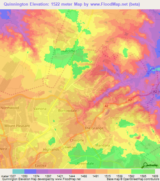 Quinnington,Zimbabwe Elevation Map