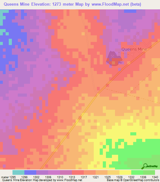 Queens Mine,Zimbabwe Elevation Map