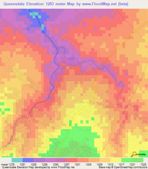 Queensdale,Zimbabwe Elevation Map