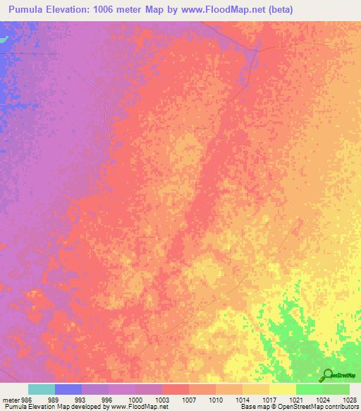 Pumula,Zimbabwe Elevation Map