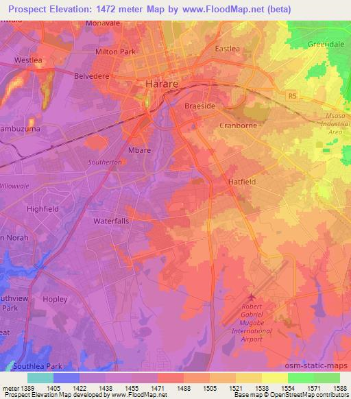 Prospect,Zimbabwe Elevation Map