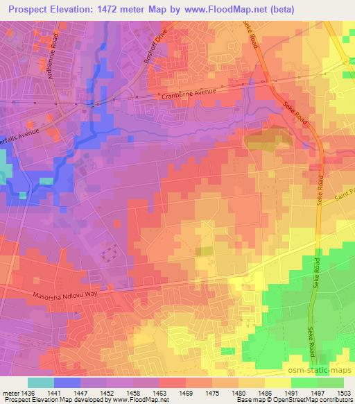 Prospect,Zimbabwe Elevation Map