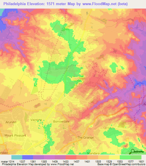 Philadelphia,Zimbabwe Elevation Map