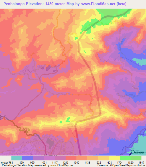 Penhalonga,Zimbabwe Elevation Map