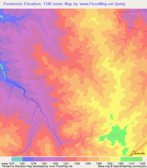 Pendennis,Zimbabwe Elevation Map