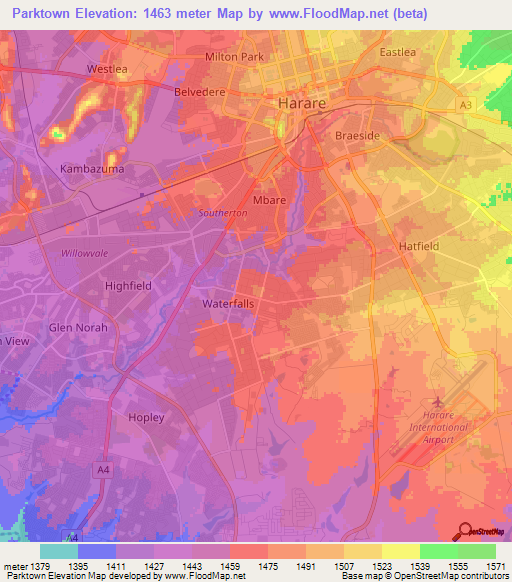 Parktown,Zimbabwe Elevation Map