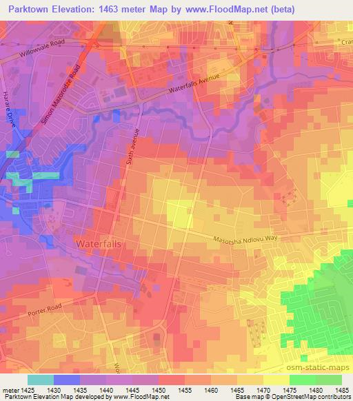 Parktown,Zimbabwe Elevation Map