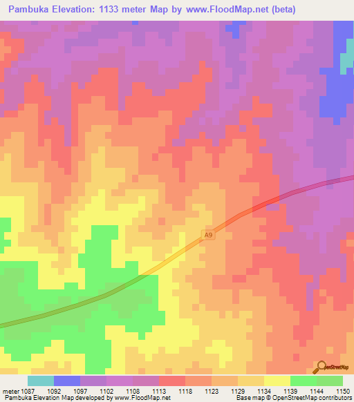 Pambuka,Zimbabwe Elevation Map