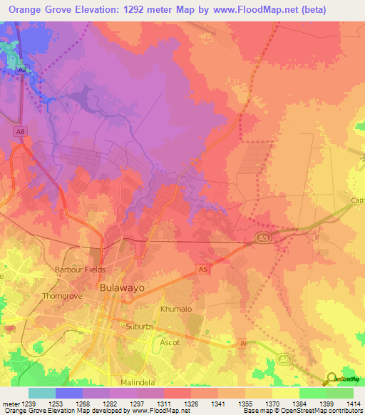 Orange Grove,Zimbabwe Elevation Map