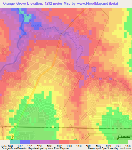 Orange Grove,Zimbabwe Elevation Map