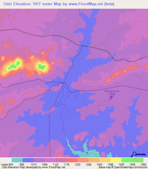 Odzi,Zimbabwe Elevation Map