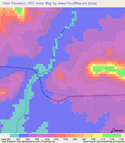 Odzi,Zimbabwe Elevation Map