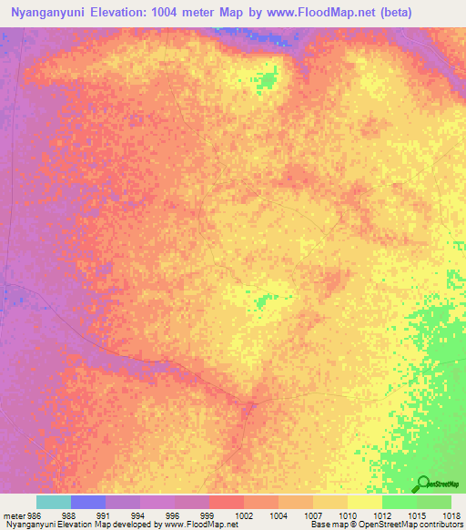 Nyanganyuni,Zimbabwe Elevation Map