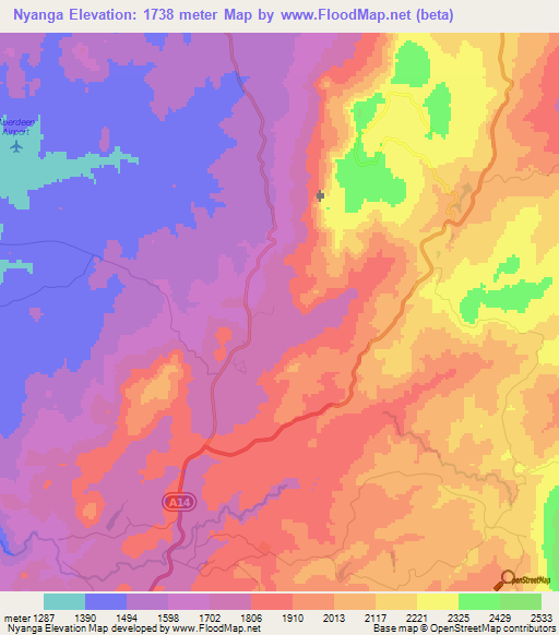 Nyanga,Zimbabwe Elevation Map