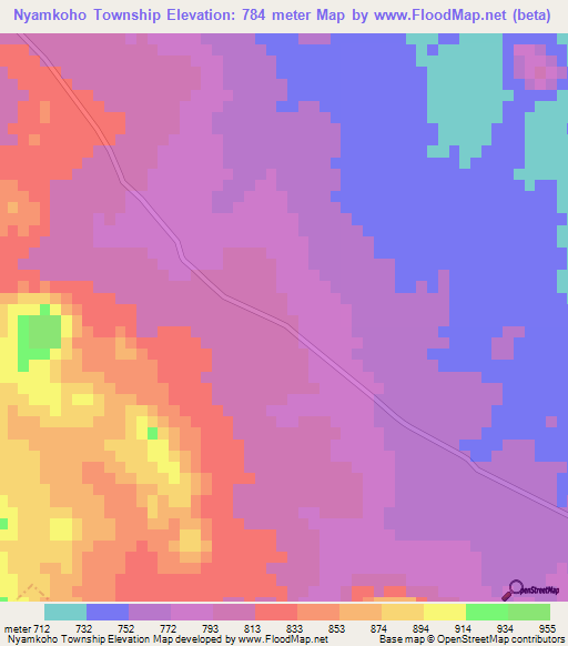 Nyamkoho Township,Zimbabwe Elevation Map