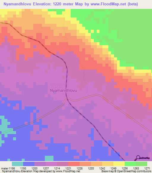 Nyamandhlovu,Zimbabwe Elevation Map