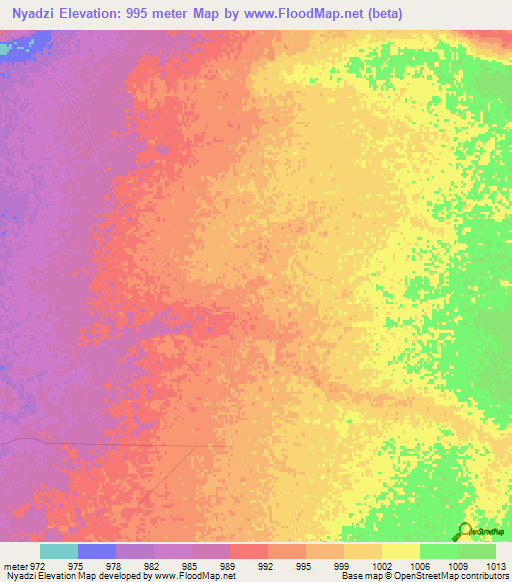 Nyadzi,Zimbabwe Elevation Map