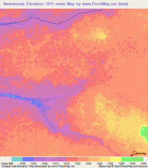 Nxabamude,Zimbabwe Elevation Map