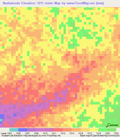 Nxabamude,Zimbabwe Elevation Map