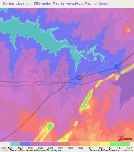 Norton,Zimbabwe Elevation Map