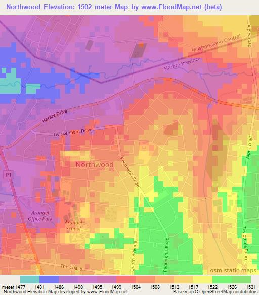 Northwood,Zimbabwe Elevation Map