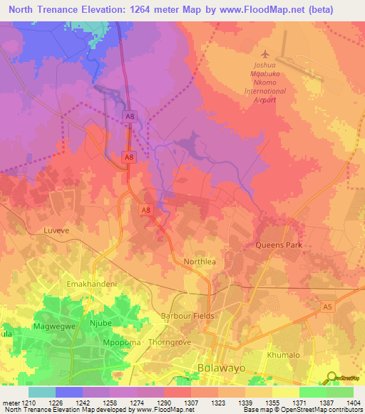 North Trenance,Zimbabwe Elevation Map