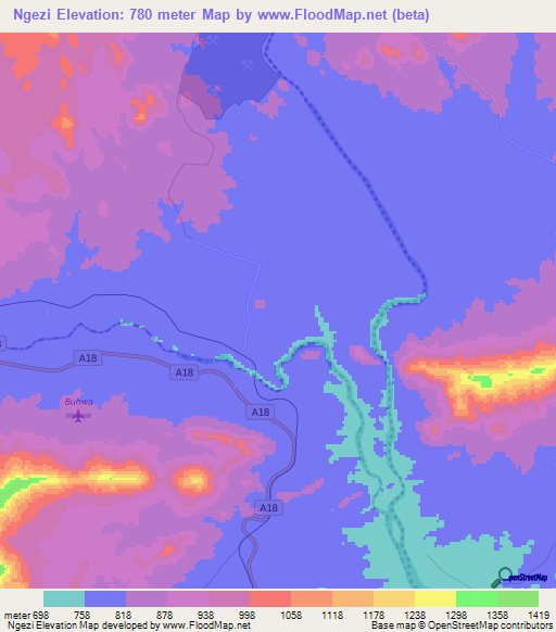 Ngezi,Zimbabwe Elevation Map
