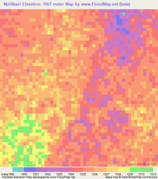 Mzilikazi,Zimbabwe Elevation Map